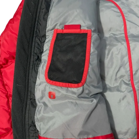 VTG Nike Puffer Down Filled Coat Mens Large Red Back Center Swoosh Y2K